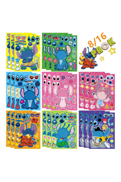 Choice 16 ورقة 8/16 ورقة ملصقات ألغاز كرتون ديزني ستيتش للأطفال اصنع وجهًا بن...