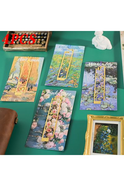 Choice Bookmark Set-4PCS 4PCS Vintage Painting Metal Bookmark Hollow Bookmark With Long Tassel For Book Clu