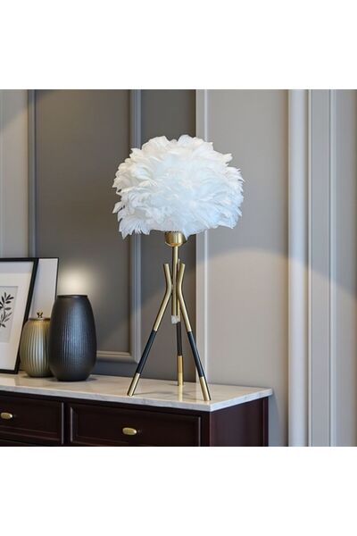 NARİBA Feather Lampshade Metal Tripod Leg Model