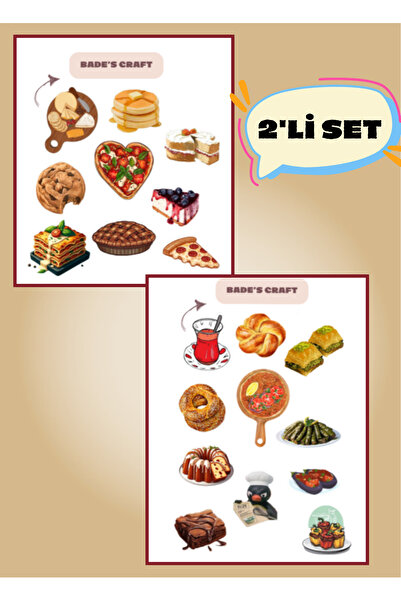 badescraft 2'li Yemekler Sticker Set- Yiyecekler Sticker Set-Etiket- Tarif De...