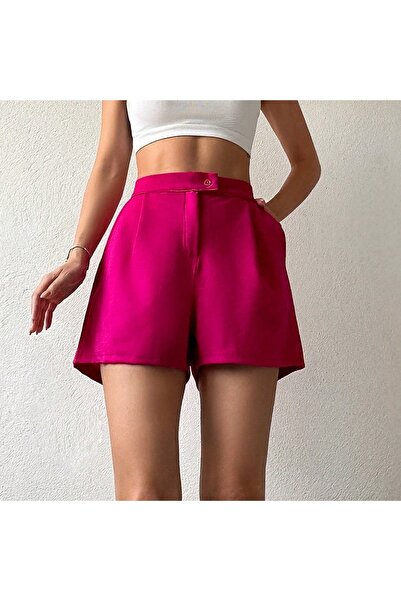 MOVİMENT Kadın Pembe Önü Pileli Cep Detaylı Yüksek Bel Mini Şort