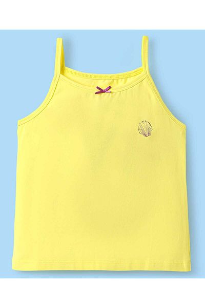 Pine kids Cotton Elastane Knit Singlet Sleeves Sea Shells Printed Slips Pack of 3 - Pink & Yellow