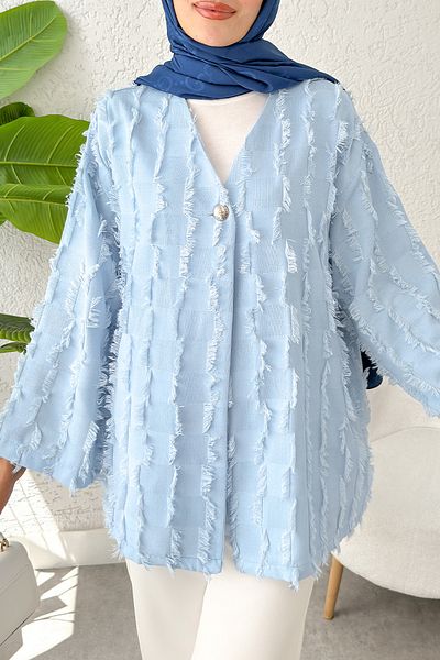 Salih Çelebi Square Tassel Kimono 2376 - Baby Blue