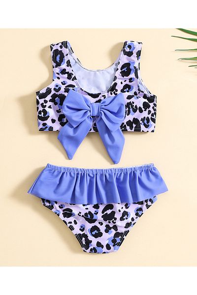 SAPS Leopard Print Two Piece Swimsuit with Bow Detail - Blue/Purple
