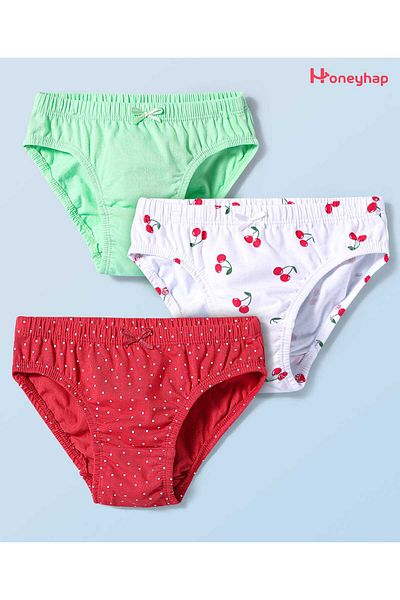 Honeyhap Premium Cotton Knit Panties Cherry Pack Of 3-Paradise Green Bright White & High Risk Red