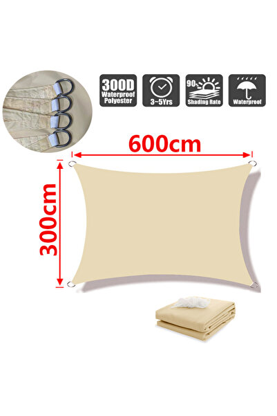 Choice Beige 300x600cm 300D Outdoor Waterproof Sun Sail Rectangular Sun Sail Garden Deck Canopy Courtyard S