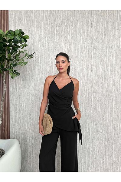 ESRAHELVACI Asymmetrical Tie-Up Blouse Set