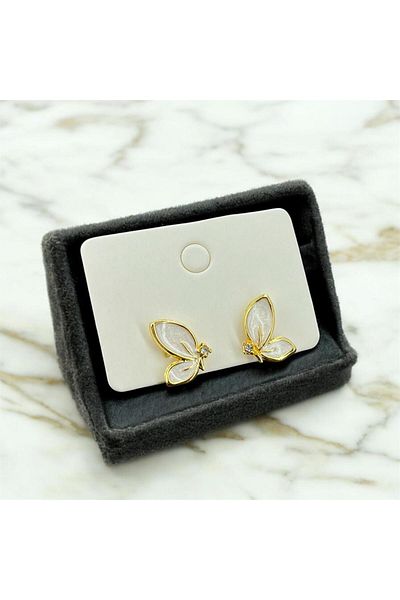 Candy Nuveria White Enamel Stone Butterfly Earrings