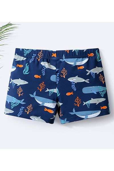 SAPS All Over Shark Printed Swimming Trunks With Cap - Navy