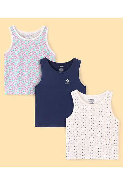 Pine kids Pine Kids Cotton Vests with Floral and Polka Dot Prints (Pack of 3) - Navy Blue & Beige