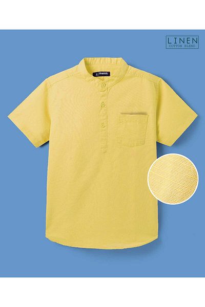 Pine kids Linen Woven Half Sleeves Mandarin Collar Solid Shirt - Marigold