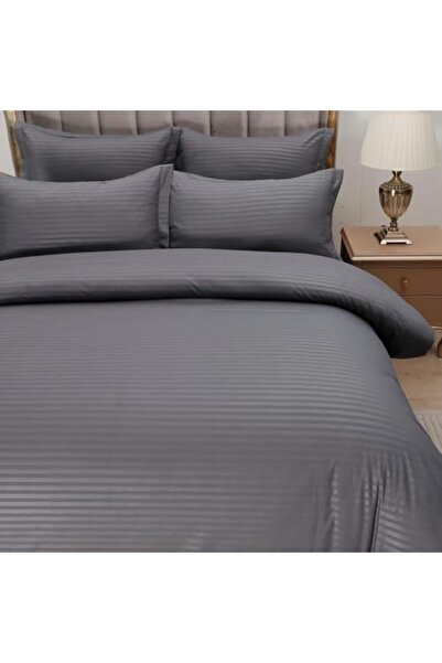 Generic umeema Soft Cotton Striped Duvet Cover Set, Fitted Bedsheet with Pillowcases, 6 Pieces, King Size (G