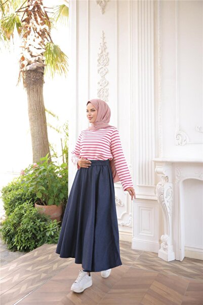 Bwest O Neck Horizontal Stripes Long Sleeve Short Slit Short Tunic - (38-46) - 71296 - Fuchsia