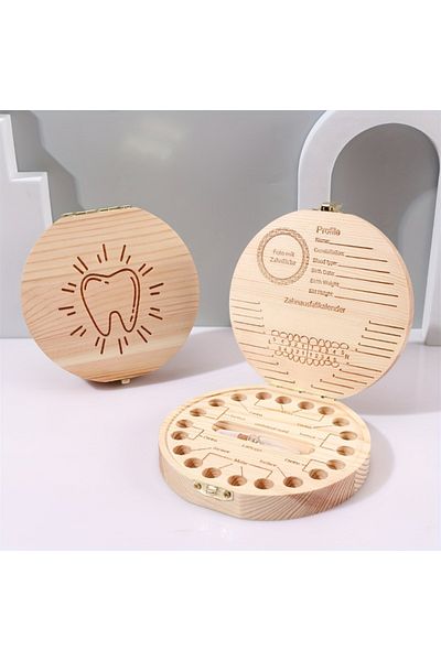 Choice Tooth pattern Wooden Baby Kids Tooth Storage Box Tooth Wood Box Organizer Milk Teeth Wood Storage Co