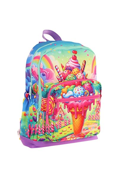 KAUKKO Four Compartments (Girl - Red Blue - Ice Cream Printed) - Primary School School Backpack - L5251