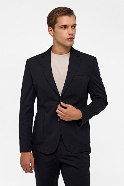 SÜVARİ Siyah Slim Düz Mono Yaka 6 Drop Spor Takım Elbise
