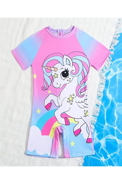 SAPS Unicorn Printed Legged Swimsuit - Pink/Blue