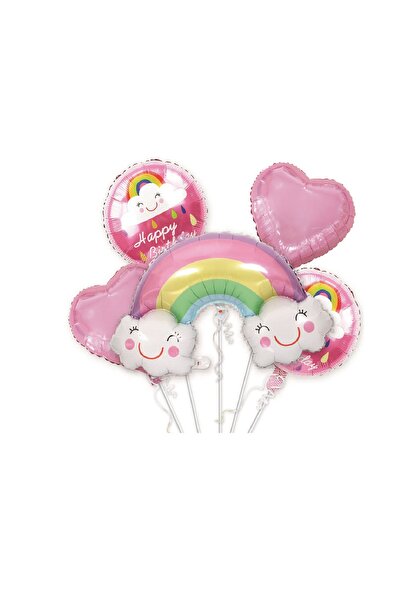 SDX Market Set de 5 baloane din folie de aluminiu, curcubeu, inimioare și nor...