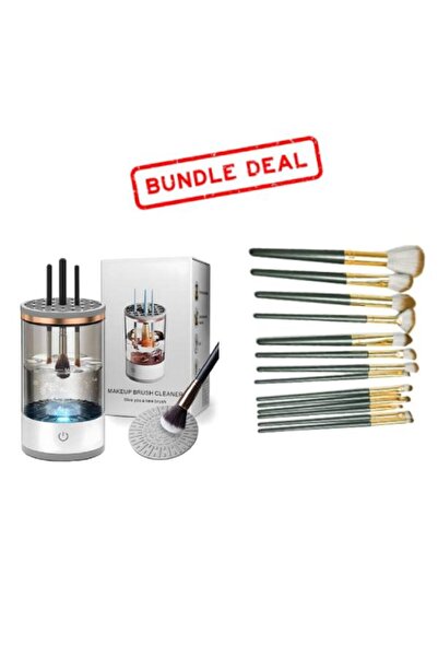 TERRION منظف فرش المكياج ومجموعة فرش الشعر الناعمة المكونة من 14 قطعة، منظف USB كهربائي تلقائي، مجموعة كريم الأساس كهدية