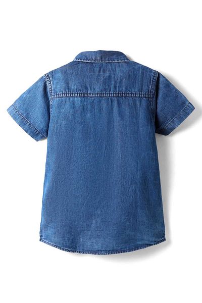 Pine kids Woven Half Sleeves Denim Washed Shirt - Blue