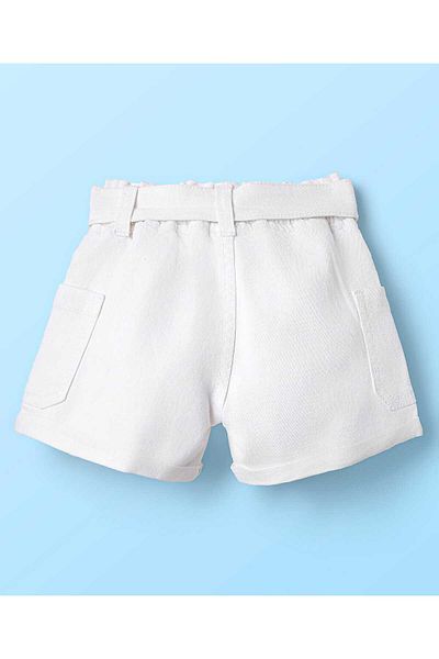 Babyhug Mid Thigh Denim Washed Shorts With Stretch - White