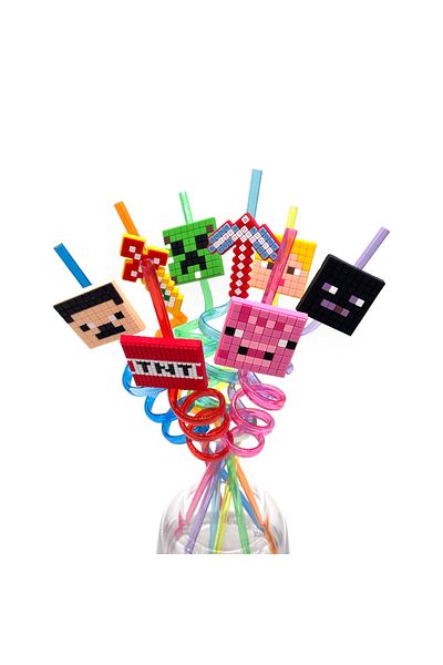 Choice 8pc mixed 8pcs Mixed Miner Pixel Crafting Straws Theme Plastic Drinking Straws Party Decoration