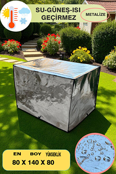 KAŞIKBEY GÜMÜŞ GRİ Güneş Su Geçirmez 80X140x80 Cm Bahçe Masa Sandalye Mangal Barbekü Koruma Örtüsü Branda