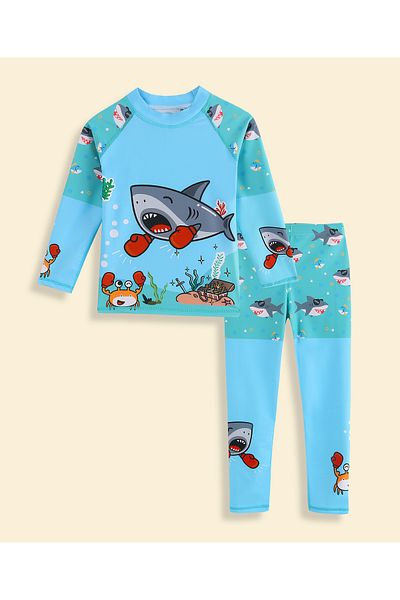 SAPS Sharks Printed Two Piece Swimsuit - Blue