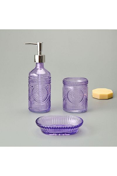 ASPARTAM Set dozator de săpun lichid pentru baie din sticlă din 3 piese - violet