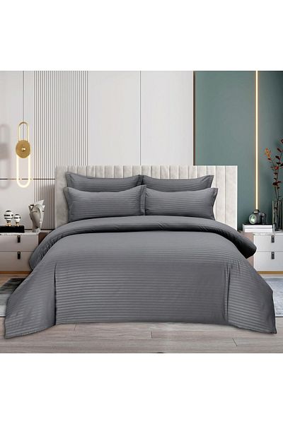Generic Umeema Super Soft Cotton 4 pcs Single Size (160 x 210 cm) Striped Duvet Cover Set, Fitted bed sheet