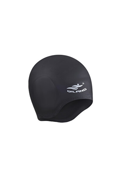 Choice قبعة سباحة من السيليكون مقاومة للماء باللون الأسود تحمي الأذنين والشعر...