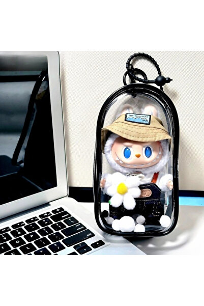 Choice حقيبة منظم شفافة صلبة سوداء اللون مع مشبك كرة لدمى لابوبو المحشوة - حق...