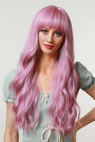 WildFashion Long light pink wig with bangs and light waves PER105-5