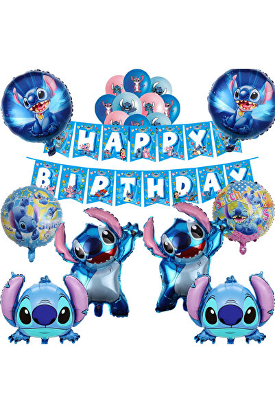 Miniso مستلزمات حفلات أخرى من ديزني ستيتش، 24 قطعة، لافتة عيد ميلاد، بالونات ...