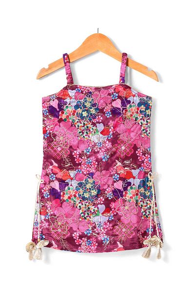 Babyhug Woven Sleeveless Georgette Embroidered Kurti & Gharara With Floral Print & Dupatta - Pink