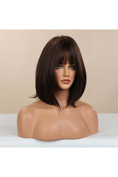 WildFashion Dark brown wig, long loose bob with bangs PER117-8888
