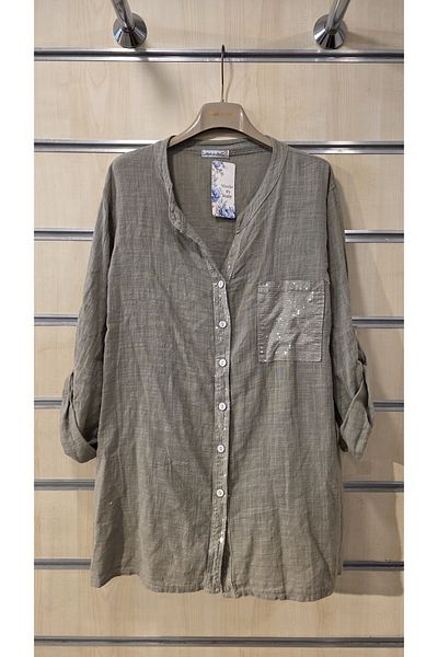 Park Moda Italian Cotton Shirt with Sequin Detail