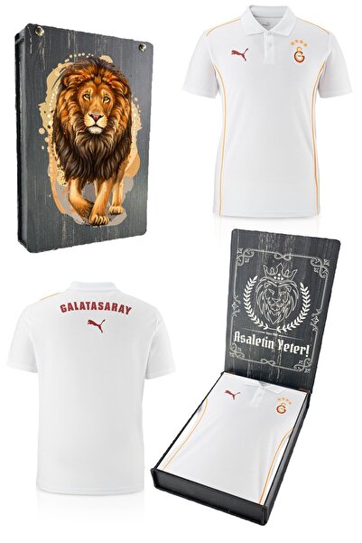 Galatasaray Original Licensed Polo Neck White Training T-Shirt Gs Lion Printed Gift