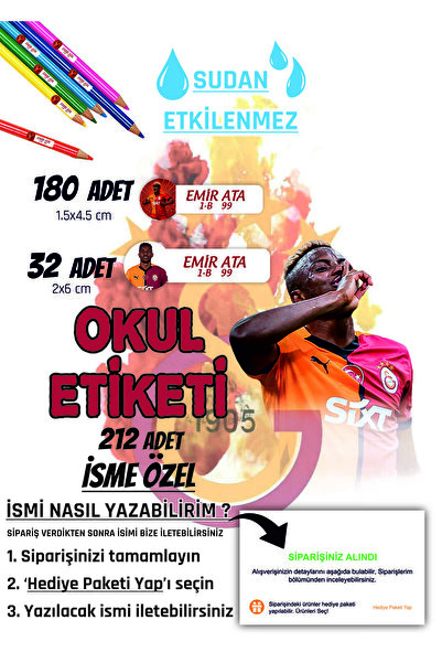 Okul Etiketi Kalem Defter Özel Isim Yazılabilen Etiket 212 Adet