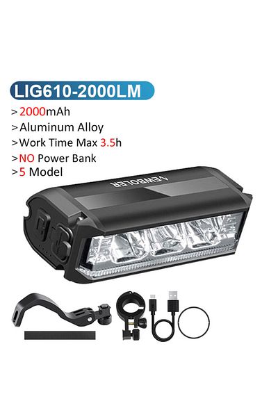 Choice LIG610 NEWBOLER Brompton مصباح أمامي للدراجة قابل للطي 2000 مللي أمبير في الساعة ومقاوم للماء و3000 لومن للدراجة