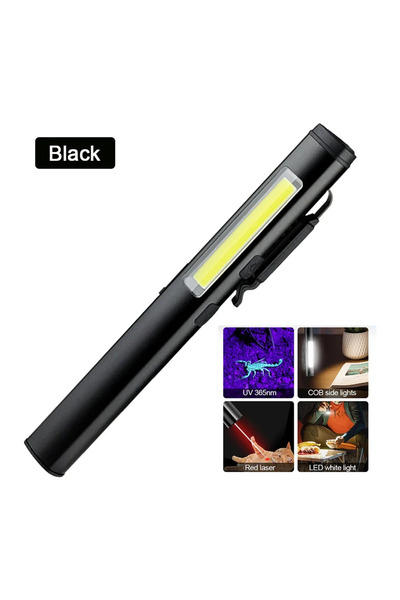 Choice 1 Piece Black Multifunctional 4 in 1 LED Flashlight Mini USB Rechargeable 800mah Pen Clip Flashlight