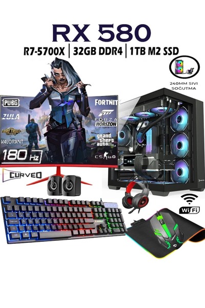 Apphirex REBİRTH X87 Ryzen 7 5700X 32GB 1TB M.2 SSD RX580 8GB 24'' 180HZ Curv...