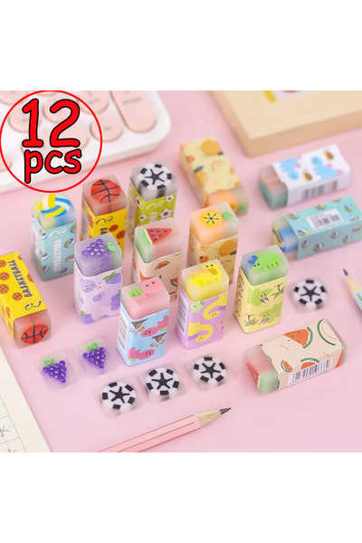 Choice1 Mixed 12pcs in bulk 12/32/36pcs Cute Erasers Wholesale Fruit Ball Din...