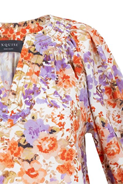 Exquise Pure Cotton V-Neck Floral Print Relaxed Fit Dress