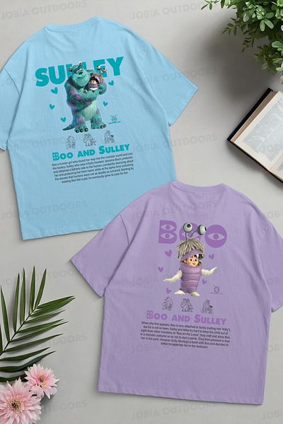 Jobia Outdoors Cute Monsters Boo Sulley Back Back Printed Dear Couple Combination Oversize Colorful Tshirt 2 Piece Set