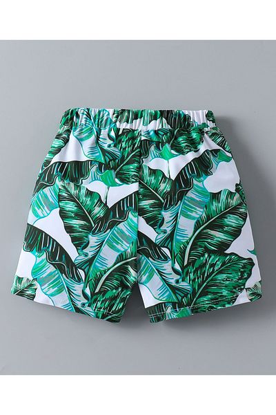 SAPS All Over Leaf Printed Swimming Trunks - Green/White