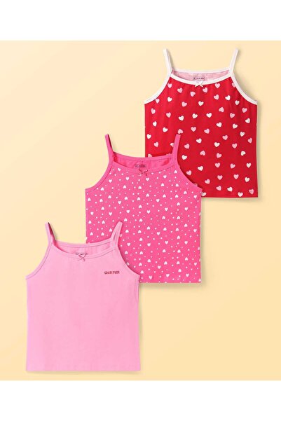 Pine kids Cotton Slips with Hearts Print (Pack of 3) - Pink & Red