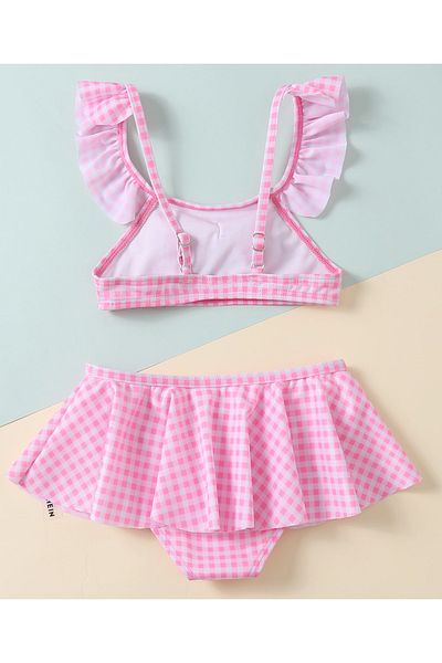SAPS Checkered Print Two Piece Swimsuit - Fuchsia