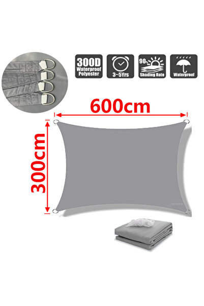 Choice Grey300x600cm 300D Outdoor Waterproof Sun Sail Rectangular Sun Sail Garden Deck Canopy Courtyard Swi