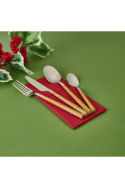 MATMEL Mia Wooden 24 Piece Fork Spoon Knife Set - Brown / Gray